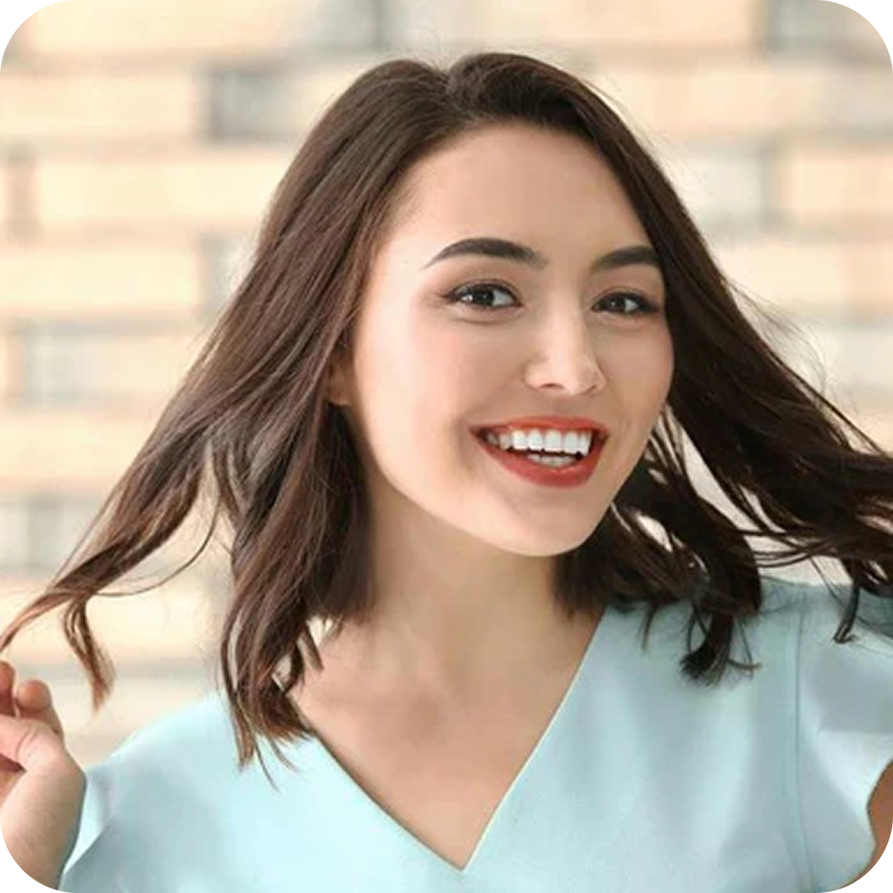 Customer smiling while using sustainable oral care products